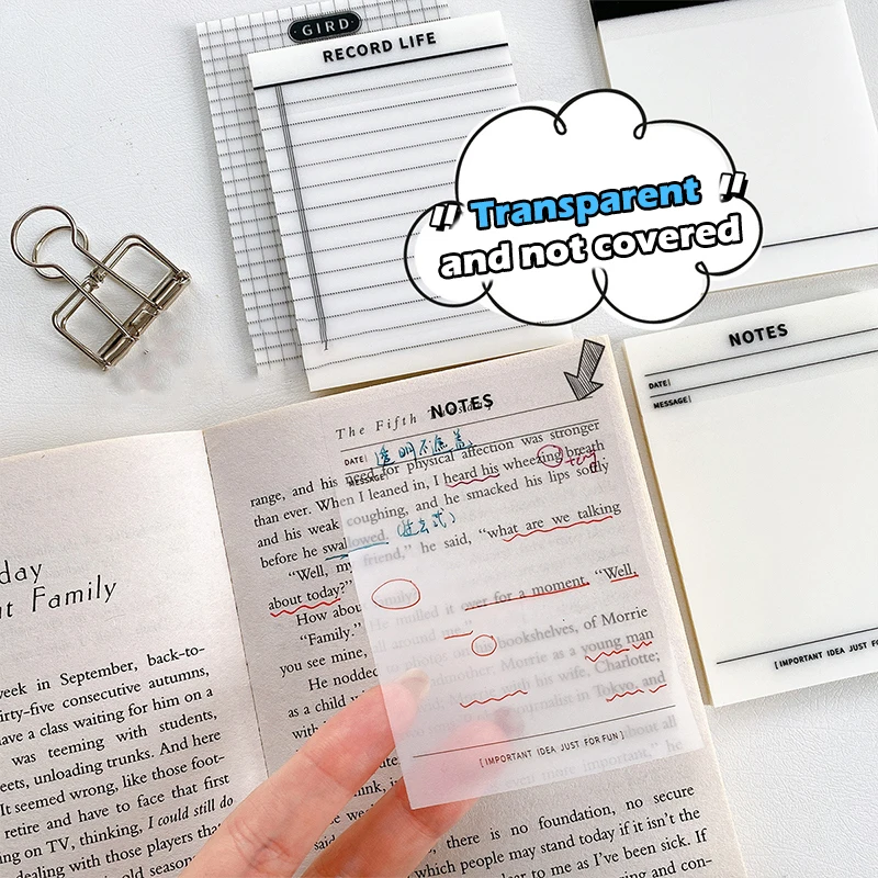 50 Sheets Transparent Sticky Notes Waterproof Self-Adhesive Translucent Sticky Note Pads for School Office Stationery Supplies