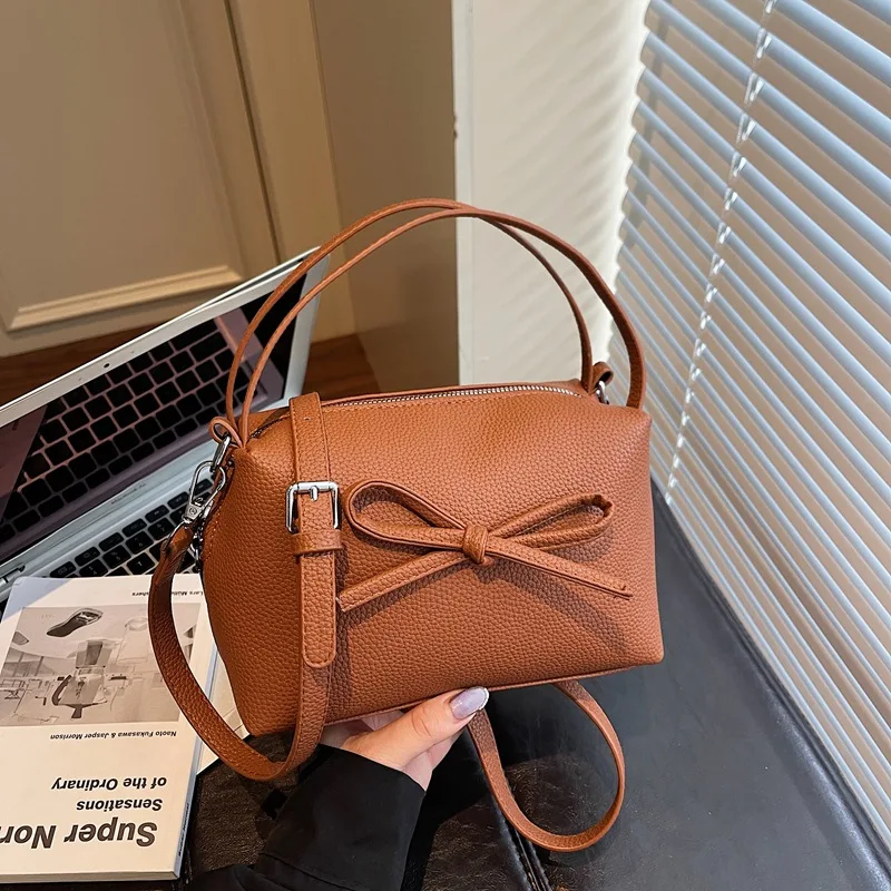 

Сумка с бантом для женщин, винтажная текстурированная сумка через плечо с узором личи, кошелек на плечо в стиле ретро, сумка-тоут с верхней ручкой, шикарная сумка «день-ночь»