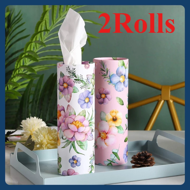 

2Rolls Flower Patterned Cylindrical Tissue Napkin Tissue Tube Handkerchief Paper Travel Tissue Tube Suitable for Cars and Homes