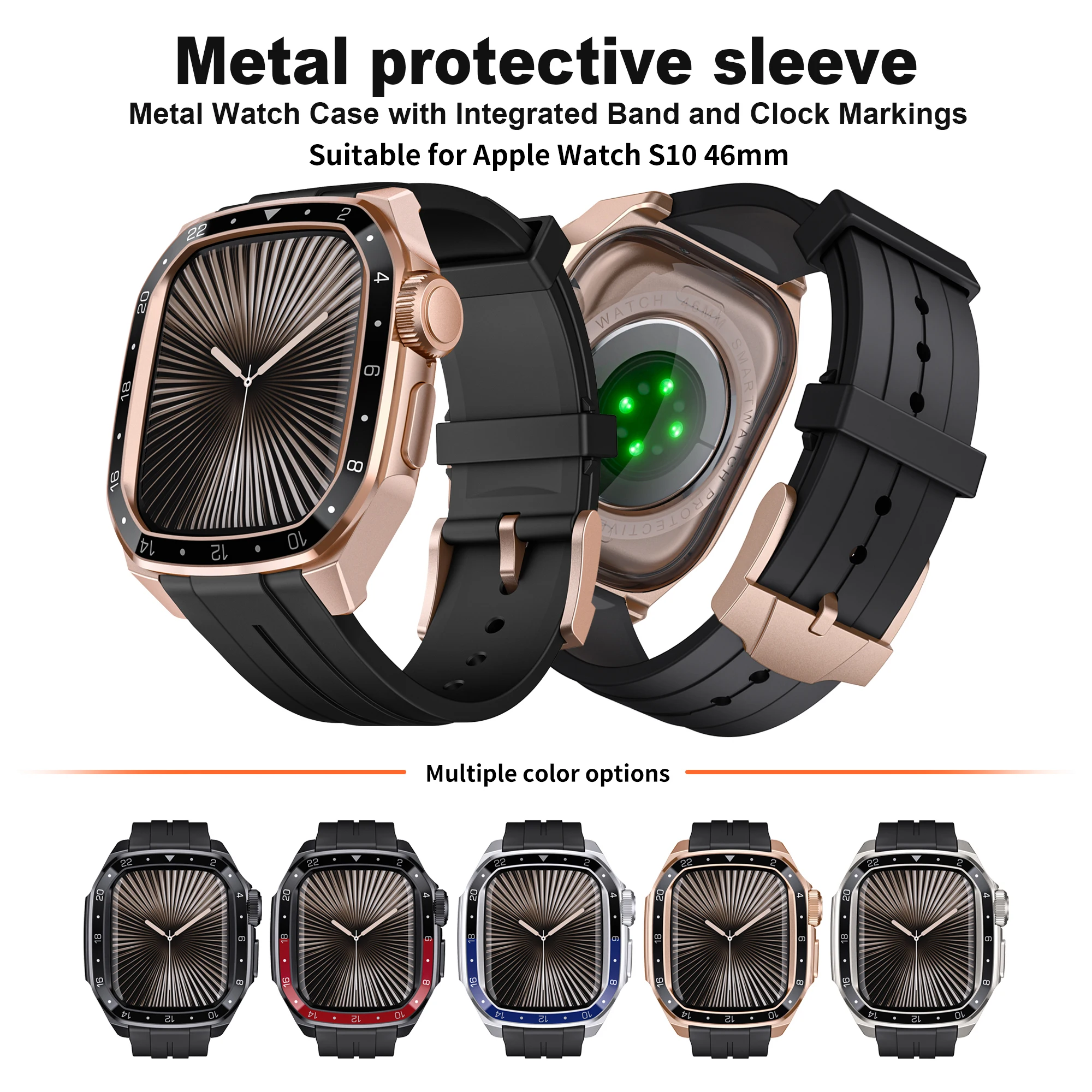 

Интегрированный ремешок высокого класса подходит для Apple Watch S10 46 мм, металлический защитный чехол, силиконовый ремешок