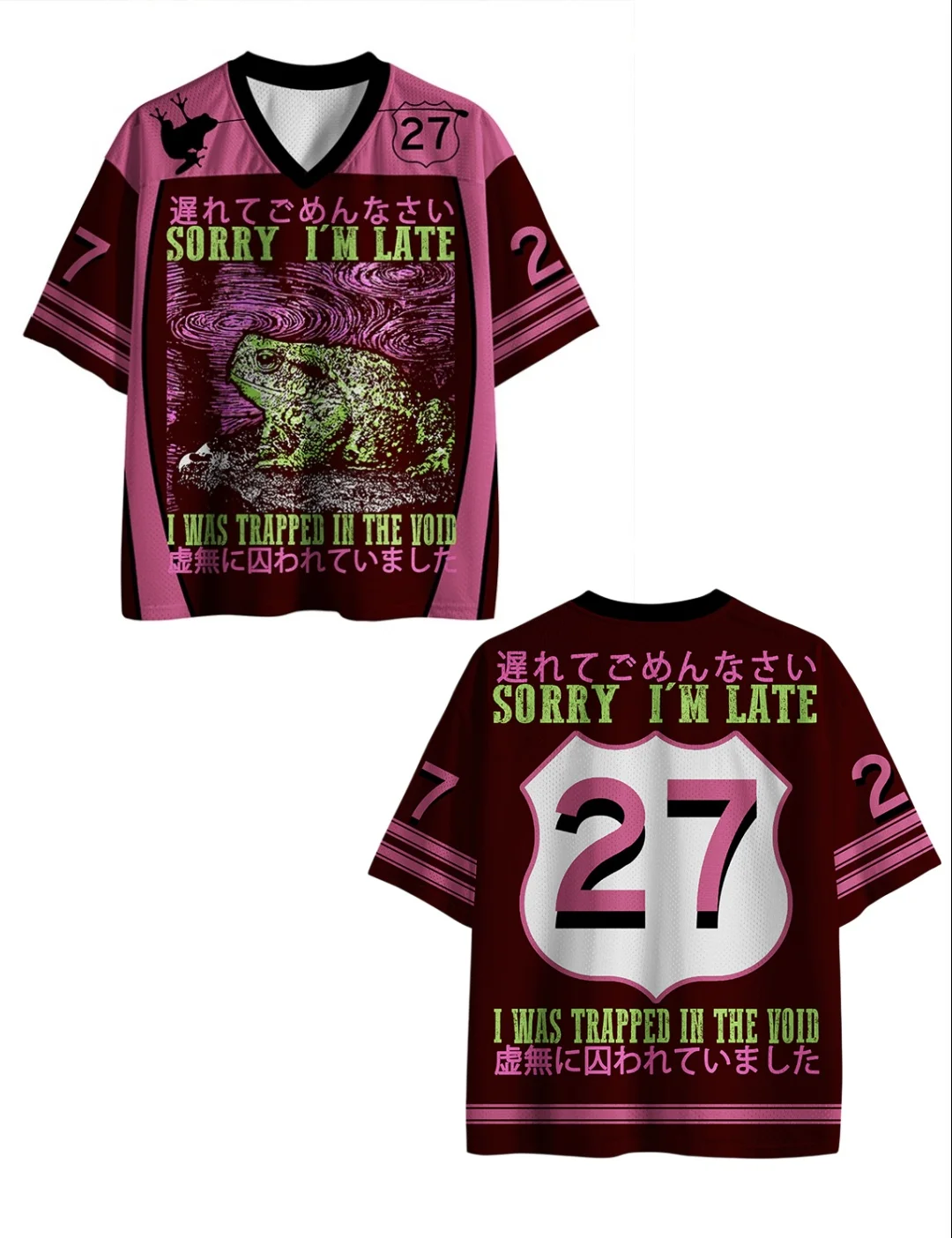 Adult and Kids Harajuku-style Frog 3D Print Jersey, 'Sorry I'm Late' Fun Japanese Streetwear American Retro Short-sleeve