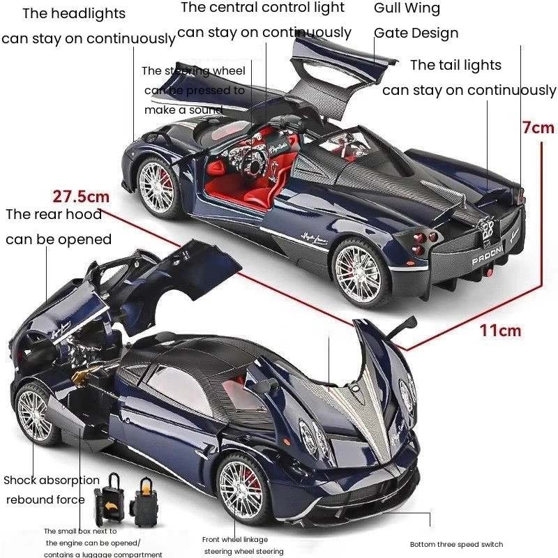 1:18 Pagani Huayra Sinosaurus Alloy Large Scale Model Super Car Diecast Metal Vehicle Sound＆Light  Collection Children Toy Gift