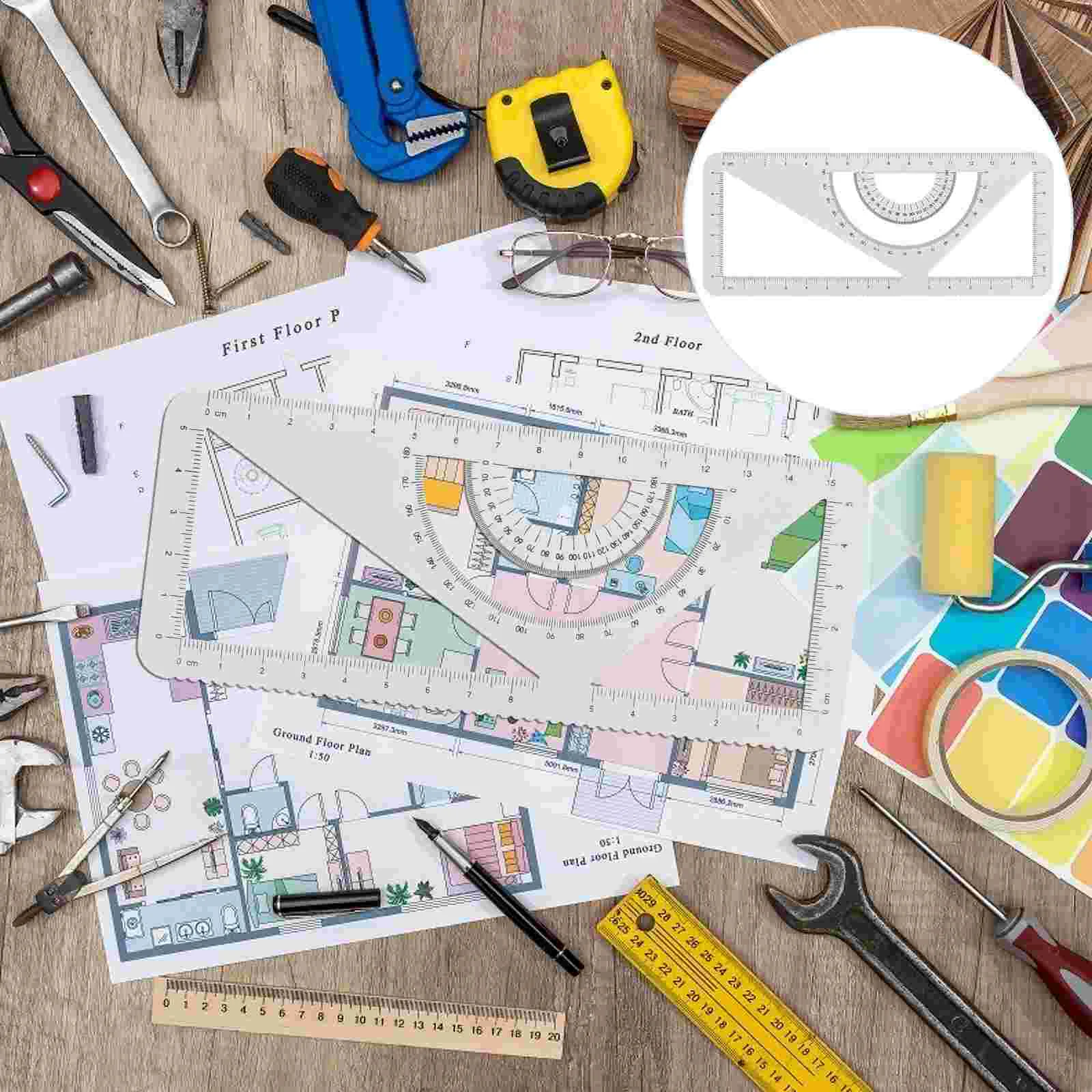 Straight Ruler Metal Protractor School Stationery Multipurpose Drawing Measurement