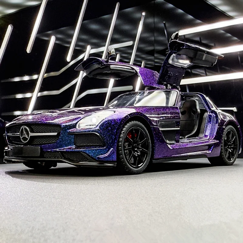 

1:24 SLS Alloy Sports Car Model Diecast Metal Super Racing Car Vehicle Model Simulation Sound and Light Collection Kids Toy Gift