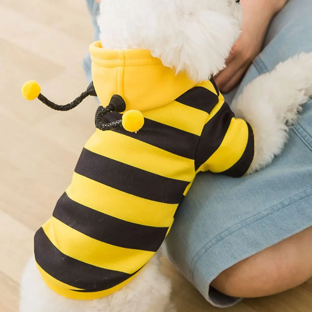 

Fleece Fabric Dog Clothes Pet Cosplay Costume Warm Hoodie Outfit Cat Garment Night Wear Easy On Off Adorable Bee Suit