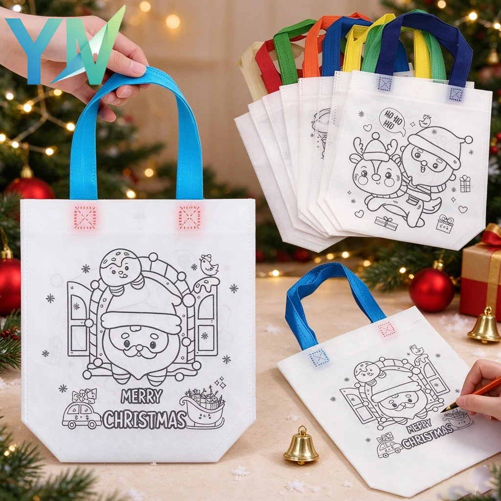 10-80PCS Reversible Nonwoven Doodle Tote Bag DIY Coloring Painting Pouch for Preschool Handmade Craft Home School Party Present
