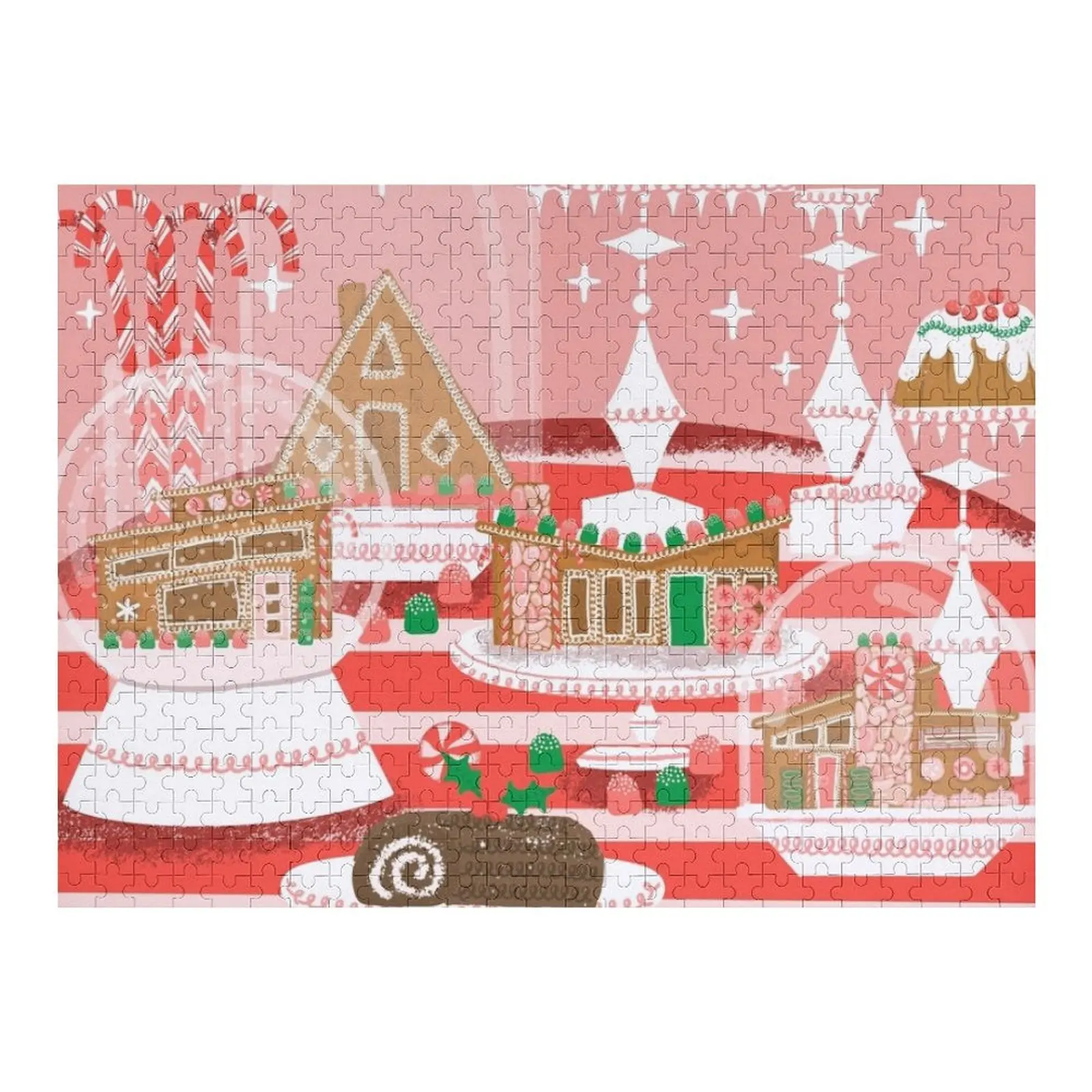 

Mod Gingerbread House Party Table Jigsaw Puzzle Customized Photo Custom Jigsaw Puzzle