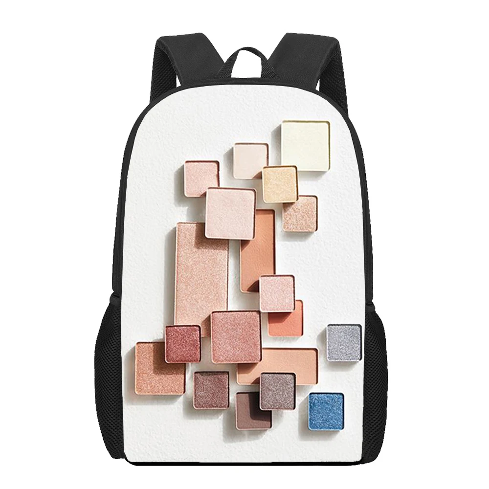 Bolsas escolares de arte para niños y niñas, morral con estampado de lápiz labial y sombra de ojos, Mochila de hombro para estudiantes