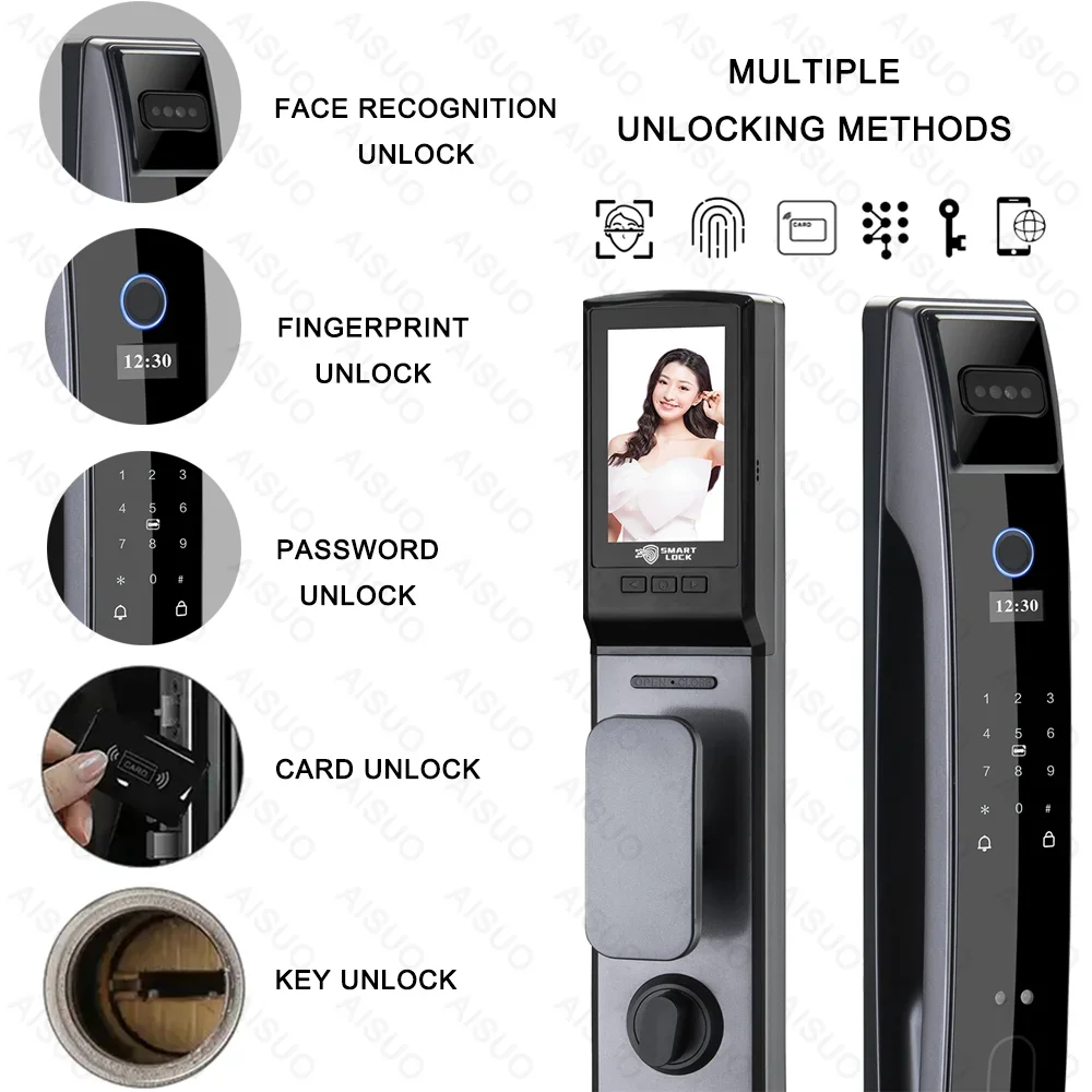 New Arrival Fully Automatic smart lock with camera and doorbell WIFI APP Digital Lock Fingerprint Biometric smart lock tenon