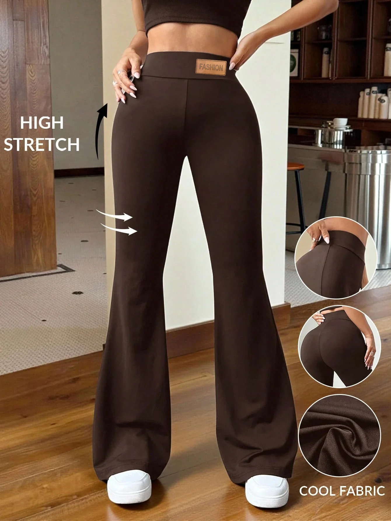 

Brown High Waist Flare Leggings for Women High Stretch Tummy Control Hip Lifting Leg Lengthening Casual Daily Outing Office Trou