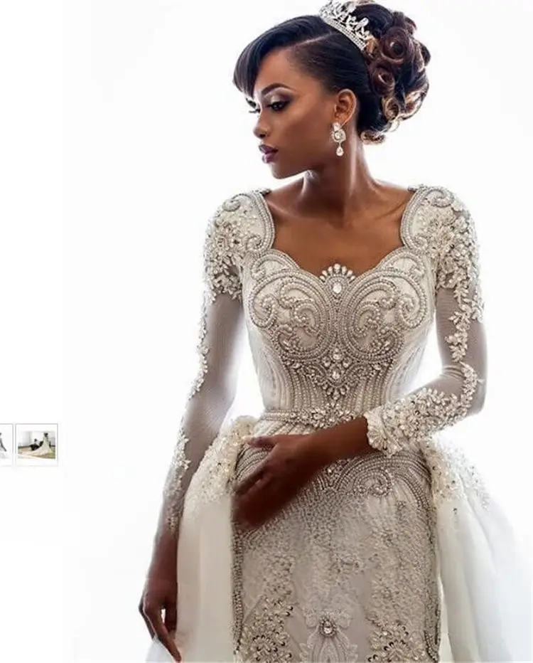 

Customized Luxury Wedding Dresses African Plus Size Wedding Gown New Lace Vintage Long Sleeve Dismountable Long Train Wedding Dr