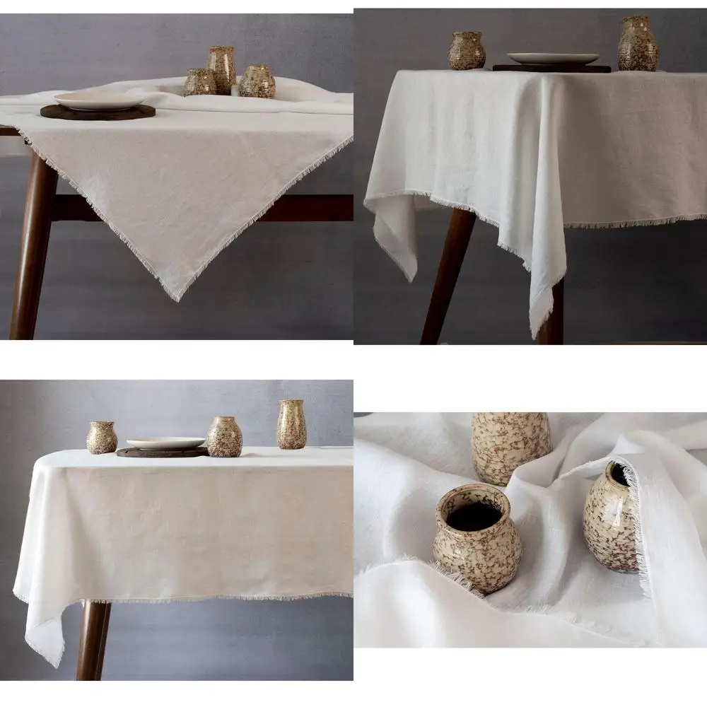 

Pure Linen 55x90 Rectangle Tablecloths with Fringe for Weddings, Parties, and Holidays - Machine Washable