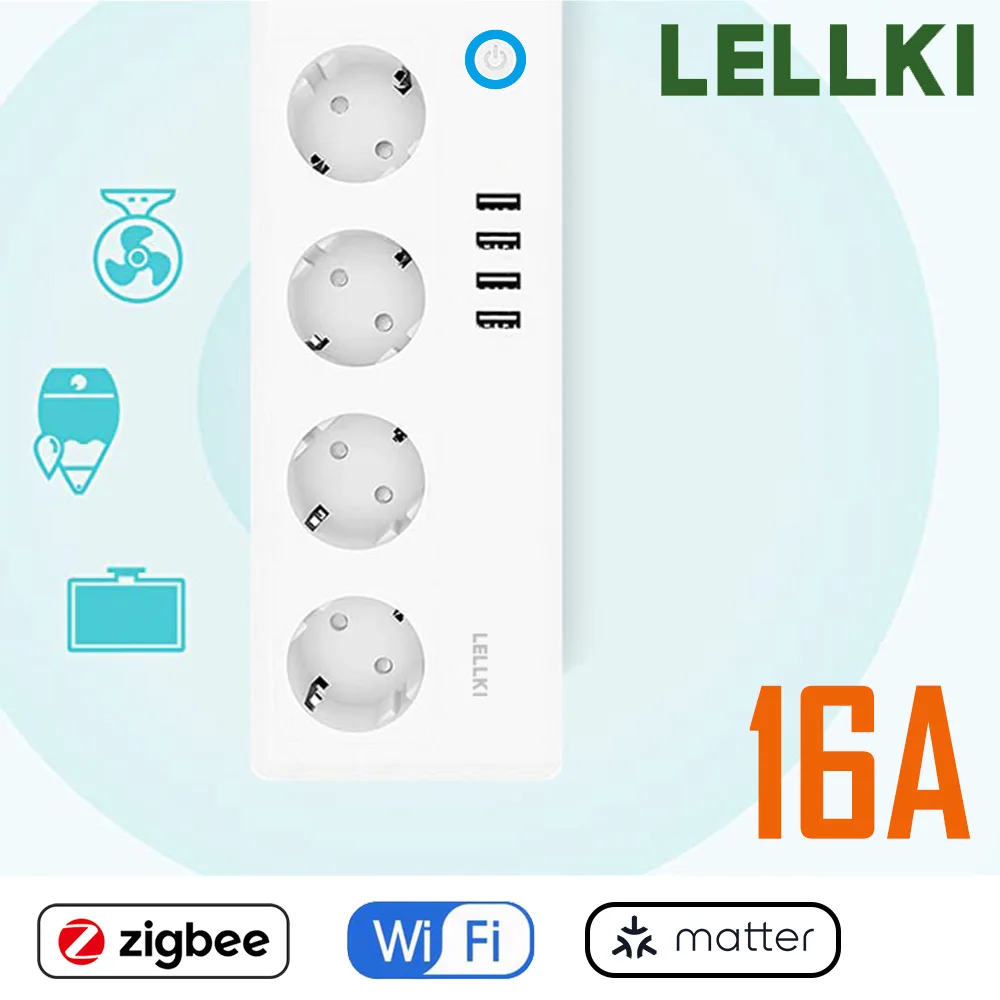 

LELLKI Zigbee/WiFi/Matter удлинитель Tuya Smart Life электрическая розетка Zigbee2mqtt удлинитель 1,8 м Apple Home Google Home