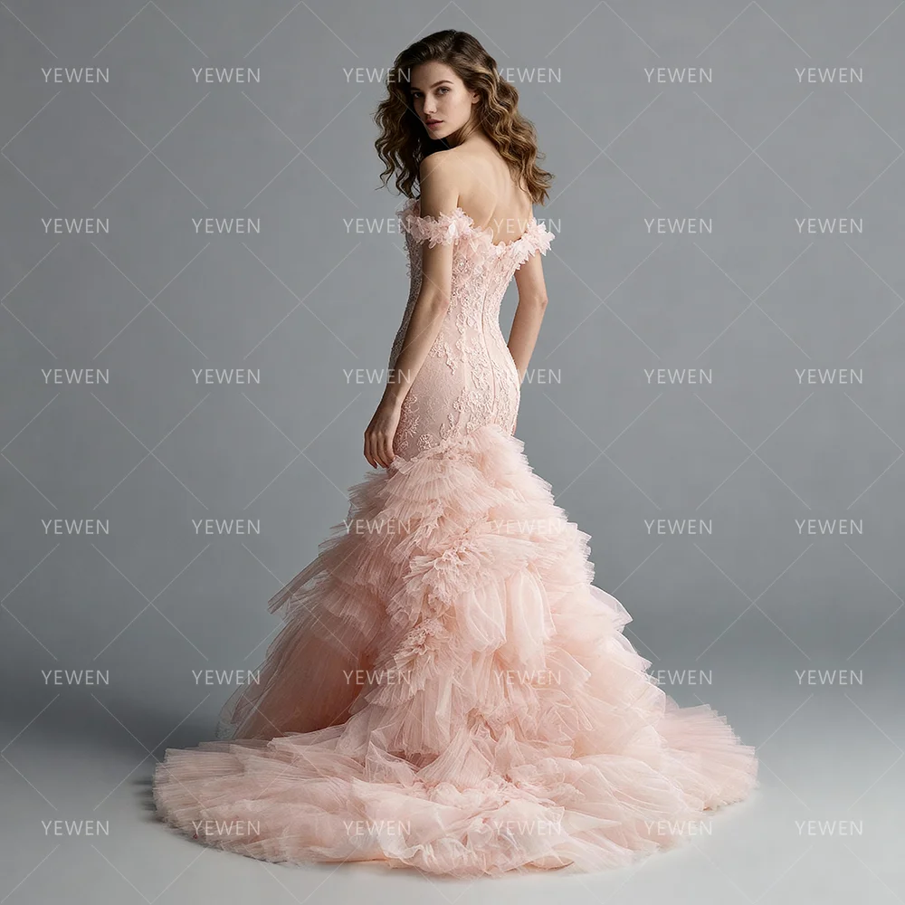 Tulle Tiered Ruffles Mermaid Wedding Dress for Photo Shoot Bespoke Occasion Dresses for Special Occasions Ball Gown Bridal Dress