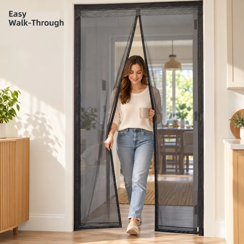 Fiberglass Mesh Magnetic Screen Door Curtain Full Magnetic Strips Self Adhesive No Drill Mosquito Flyscreen for Patio Home Door