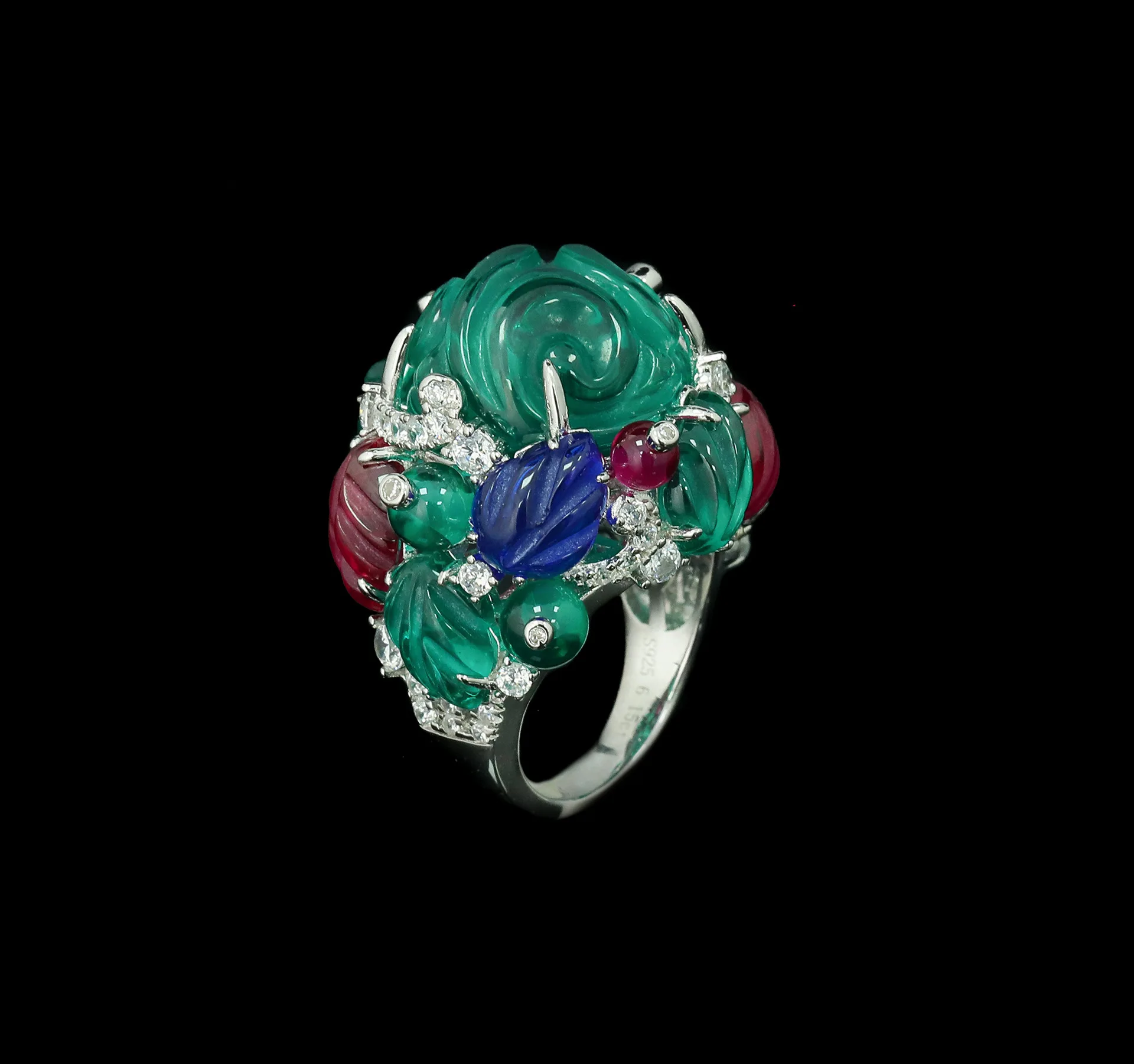 Bellux 925 Silver Plated 18k Gold Synthetic Zircon Colorful Fruit Luxury Ring Party Dinner Anniversary Gift Jewelry