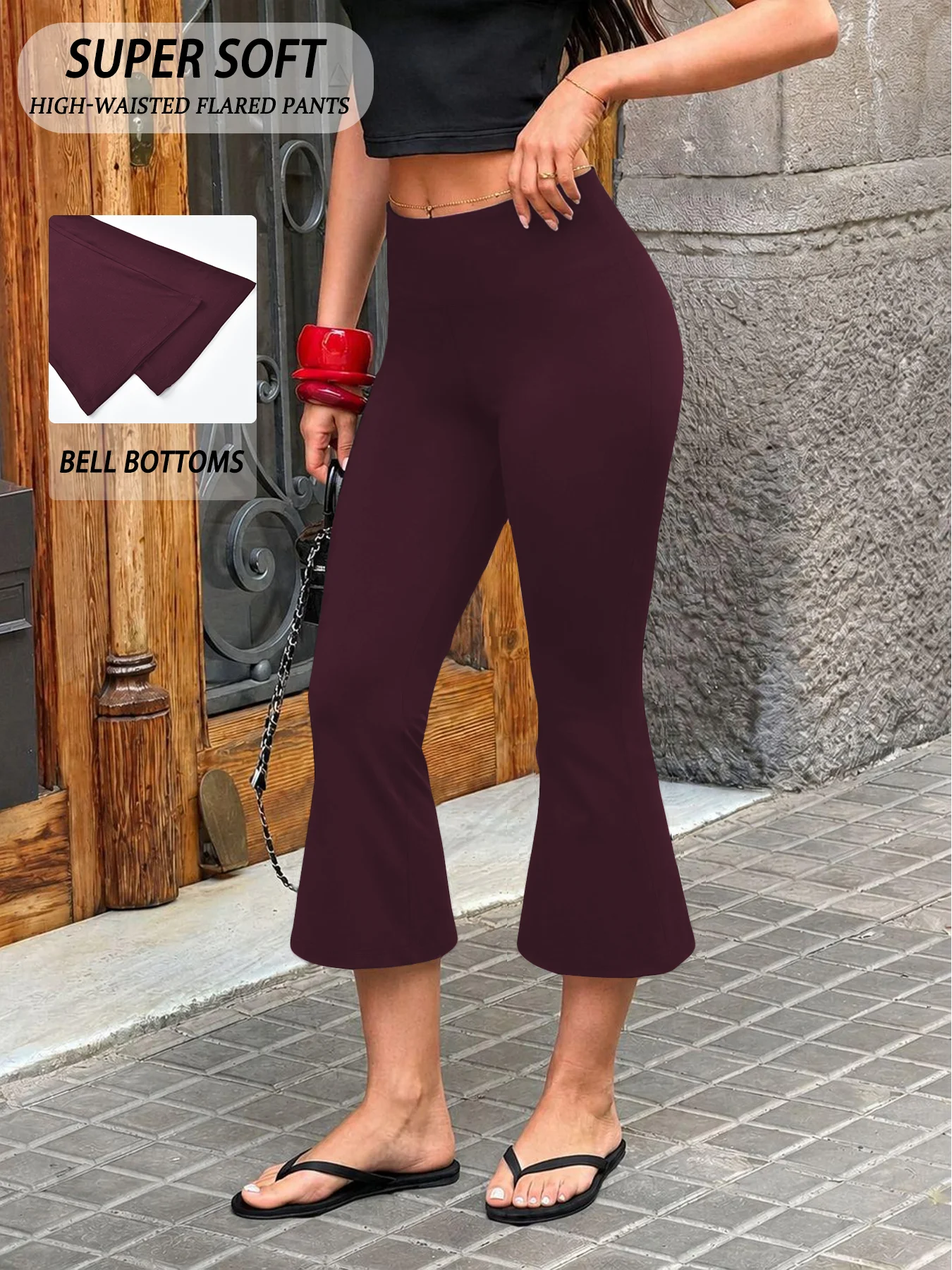 High Waisted Capri Pants For Women,Super Soft Tummy Control Flare Leggings,Workout Running Yoga Athletic Leggings