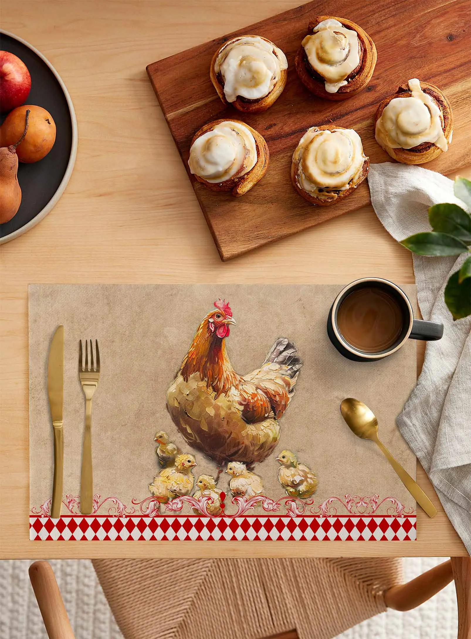 Retro Country Farm Hen Placemat Wedding Party Dining Decor Linen Table Mat Kitchen Accessories Table Napkin