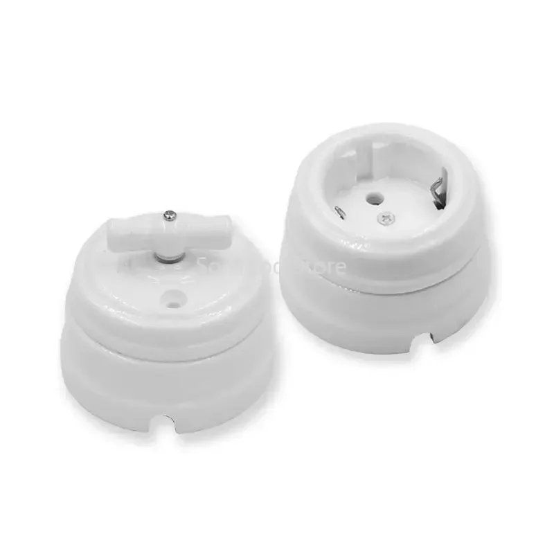 Set Home Improvement European Ceramic Knob Switch EU Socket Wall Lamp Switch Outlet 110V-250V