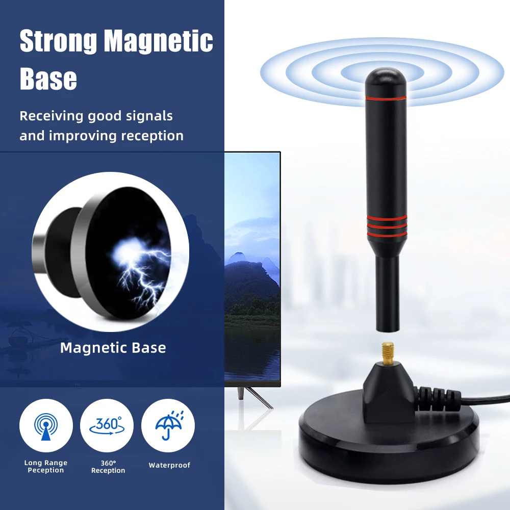 Portable 360 Degree Signal Amplifier HDTV Indoor Digital TV Antenna Long Range Magnetic 30Dbi Free Channel Plastic Construction