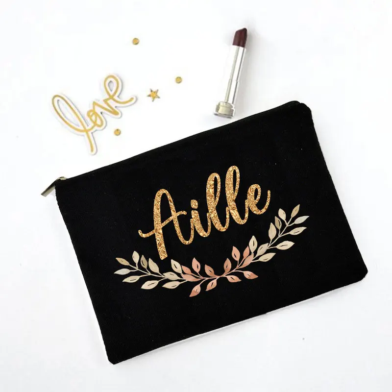 Flower Personalised Custom Name Cosmetic Bags Travel Toiletry Organizer Mujer Bolsa Women Neceser Makeup Bag Linen Zipper Pouch