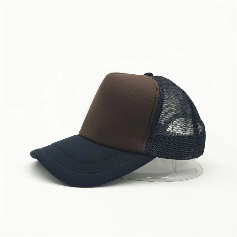 1-teilige Sommer-Trucker-Mütze mit individuellem Logo für Männer und Frauen, Netz-Polyester-Baseballkappe, bedrucktes Netz, Papa-Hüte, verstellbares Sonnenhut-Visier – Detail 29