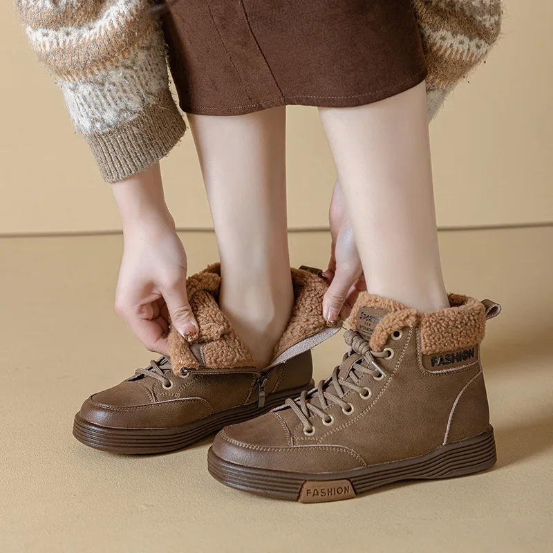 

GKTINOO 2025 Winter Shoes Women Snow Boots Thick Sole Warm Plush Winter Shoes Genuine Leather Women Ankle Boots Sneakers