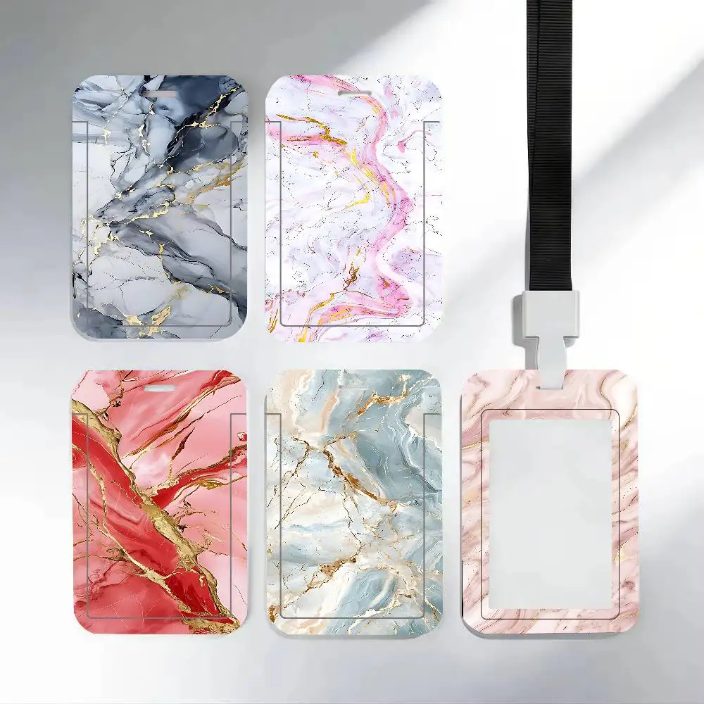 Marble Print Pattern NFC Contactless Sliding Card Sleeve For Student Cards, Bus Cards, ID Cards, And Work Permits