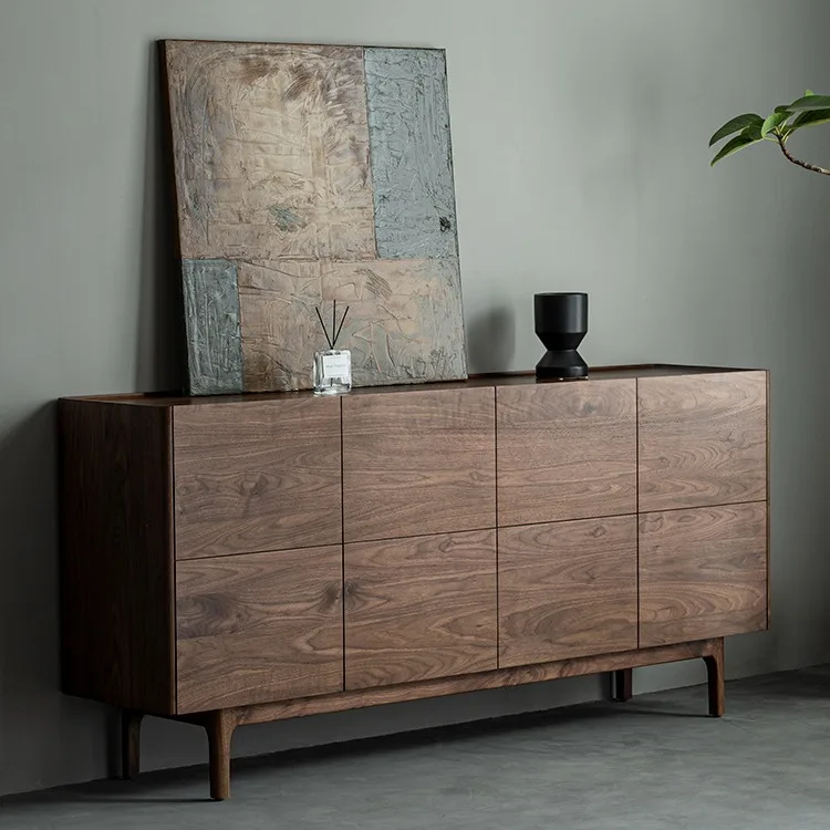 

Nordic simple walnut color dining side cabinet American new model room bedroom living room designer