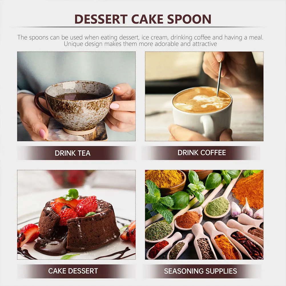 

6pcs Wooden Handle Dessert Spoons Stainless Steel Mixing Spoon For Coffee Honey Jam Cake Kitchenware Scoop Stirring Tool