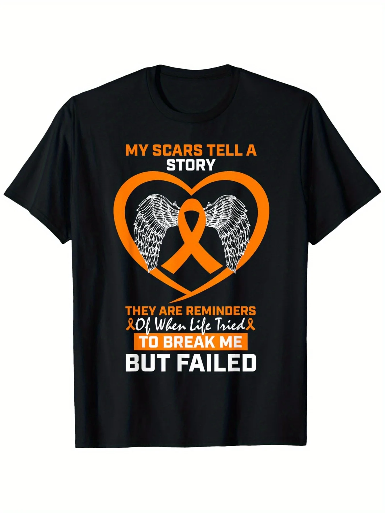 Men Women My Scars Tell A Story Orange Leukemia Awareness T-Shirt, Fashion Cotton Tops for Men Short Sleeves, Street Style Short
