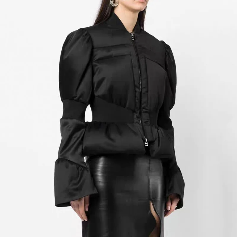 2025年冬 ソリッドスリム パフィーコットンパッド入りコート ファッションフレア 長袖ジッパー カジュアルウォームパーカージャケット ストリートアウターウェア