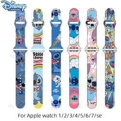 Disney Cartoon Stitch Silicone Strap For Apple Watch 45mm 44mm 40mm 38mm 42mm Smartwatch Watchband Bracelet iWatch Serie Strap