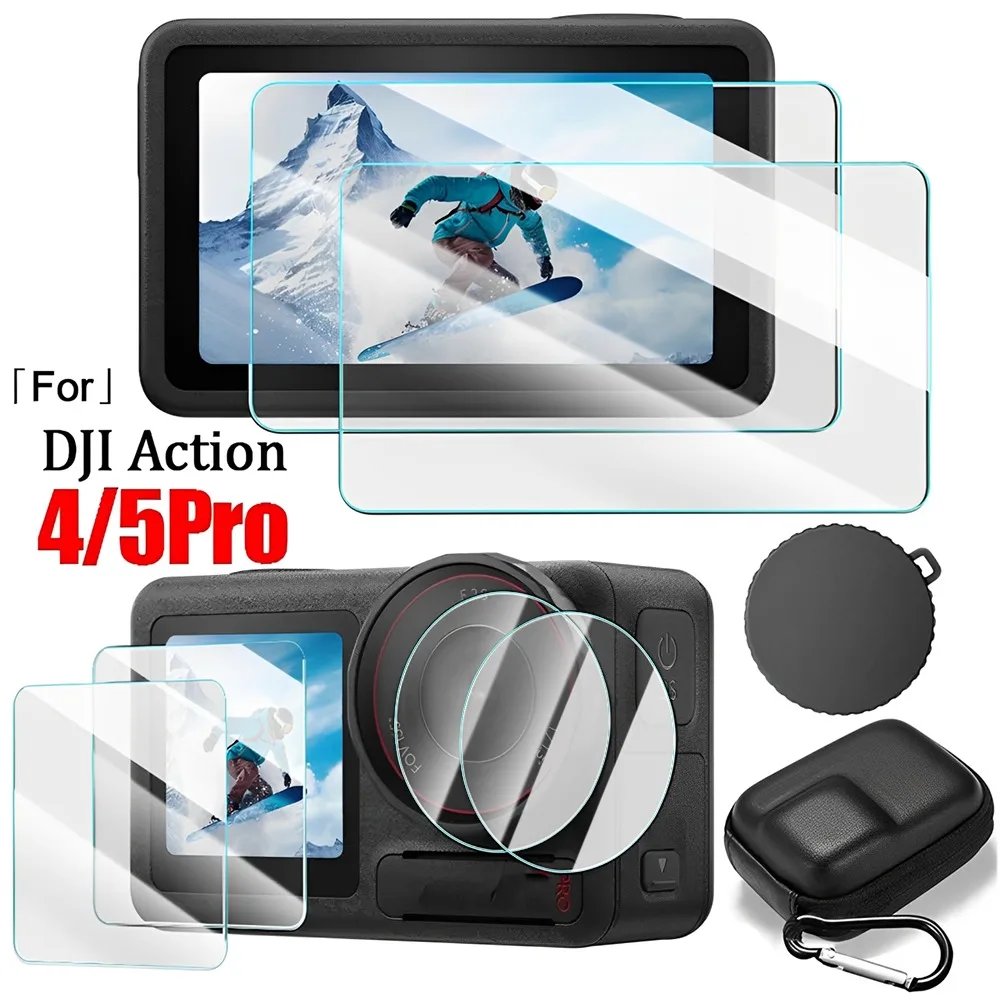 Para dji osmo ação 5 pro 4 protetor de tela filmes de vidro temperado protetor de lente saco caso para dji ação 4 5 pro acessórios