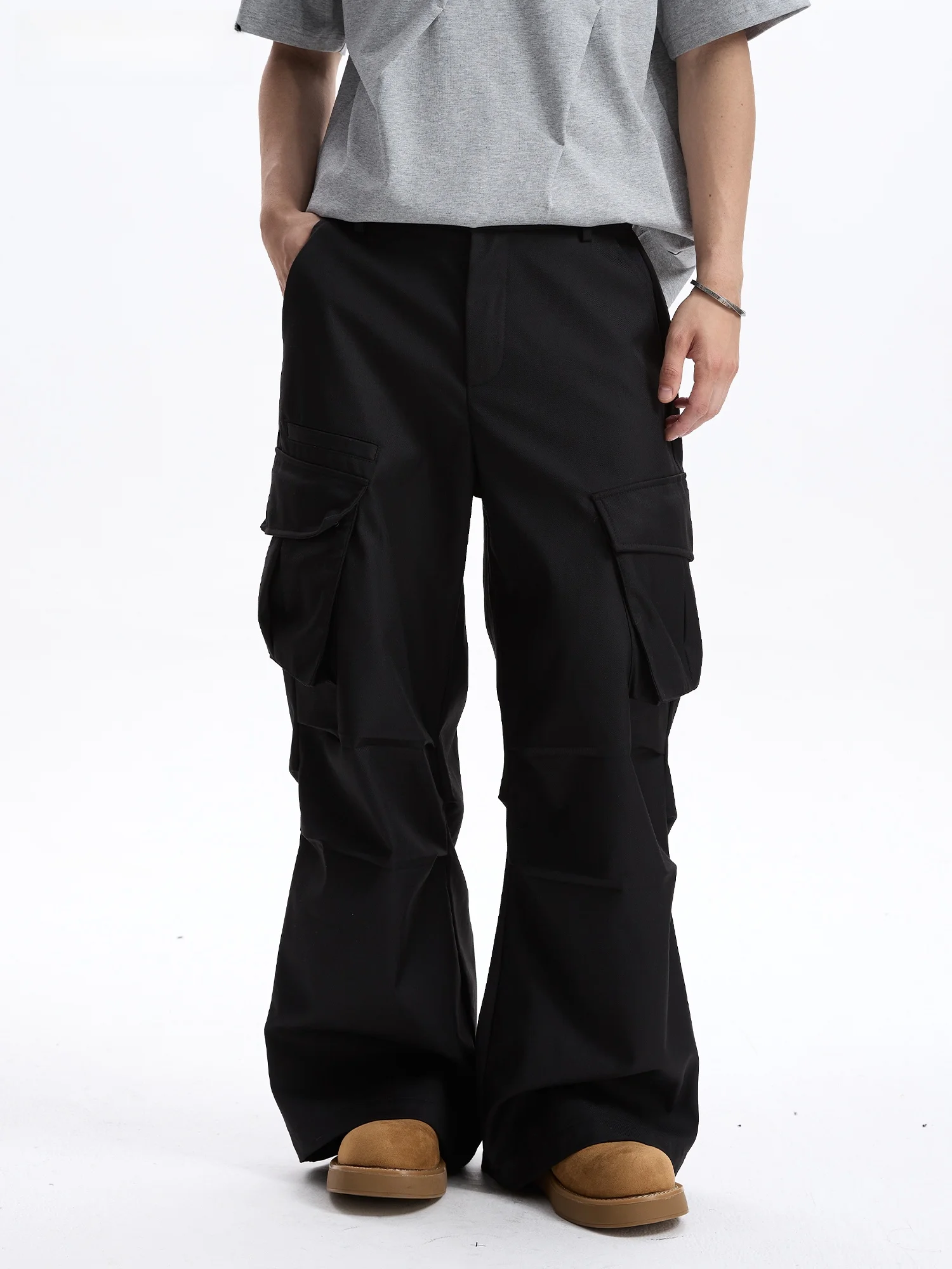 

RB Men's Bla Straight Leg Work Pants Loose Fit Casual Trousers with kets Retro American Sle Winter New Arrival