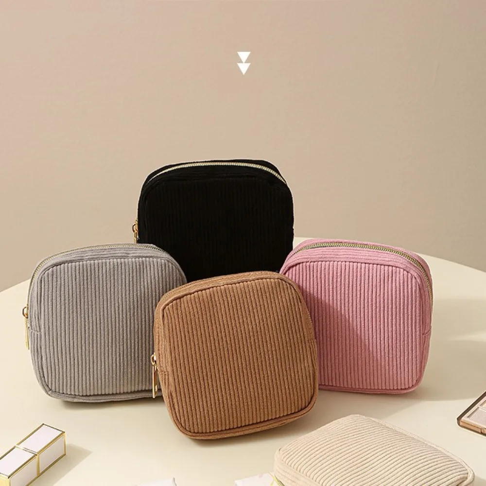 Girls Menstrual Pad Storage Bag Corduroy Large Capacity Portable Travel Pouch for Sanitary Napkins