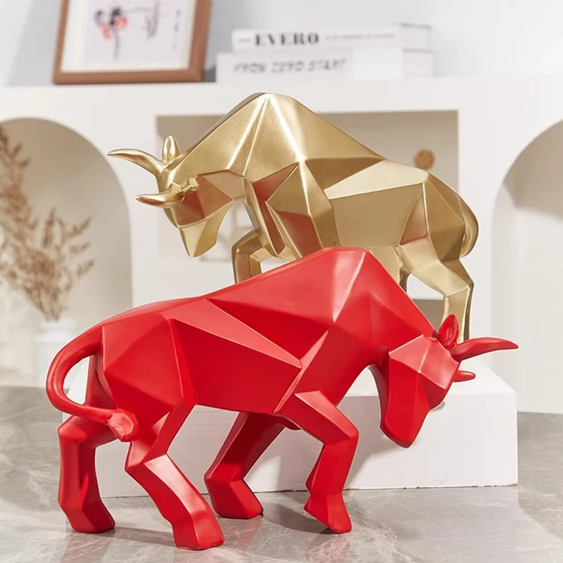 Resin Bull Statue Bison Sculpture Decoration Abstract Animal Figurine Room Desk Home Decoration Gift