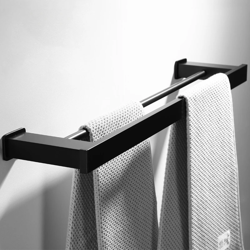 Bathroom towel bar, black thick aluminum alloy double bar towel rack