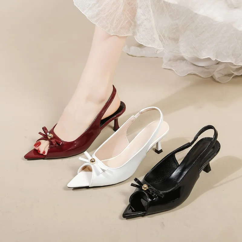 

Летние женские босоножки на высоком каблуке с острым носком, модные туфли-слингбэки с бантом-бабочкой, элегантные туфли для вечеринок