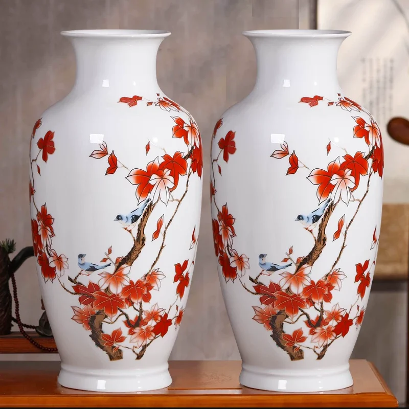 43cm/Jingdezhen Ceramic Chinese Furniture Porcelain Bottle Living Room Decoration Decoration Home Dracaena sanderiana Vase