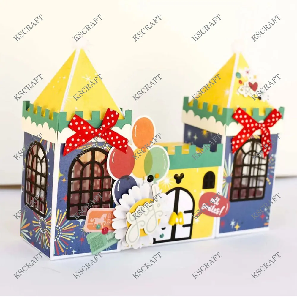 KSCRAFT 3D Castle and Tower Gift Box Metal Cutting Dies Stencils for DIY Scrapbooking Decorative Embossing DIY Paper Cards