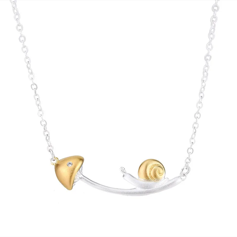 Uini-Tail hot new 925 sterling silver snail mushroom necklace fashion trendy sweet romantic cute animal pendant jewelry  XL220