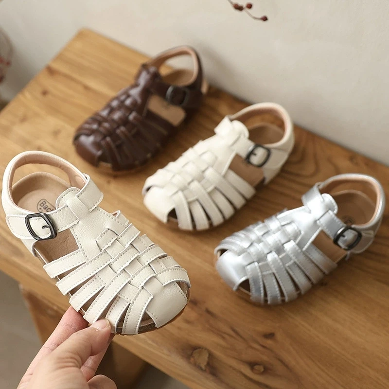 

Kids Gladiator Fisherman Sandals Genuine Leather Non-slip Rubber Sole Closed Toe Summer Fashion Boys and Girls Beach Shoes