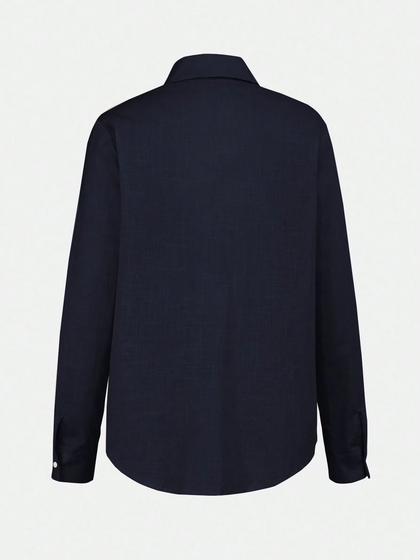 

Navy Blue Collared Button-Up Blouse For Women Loose Fit Casual Elegant Office