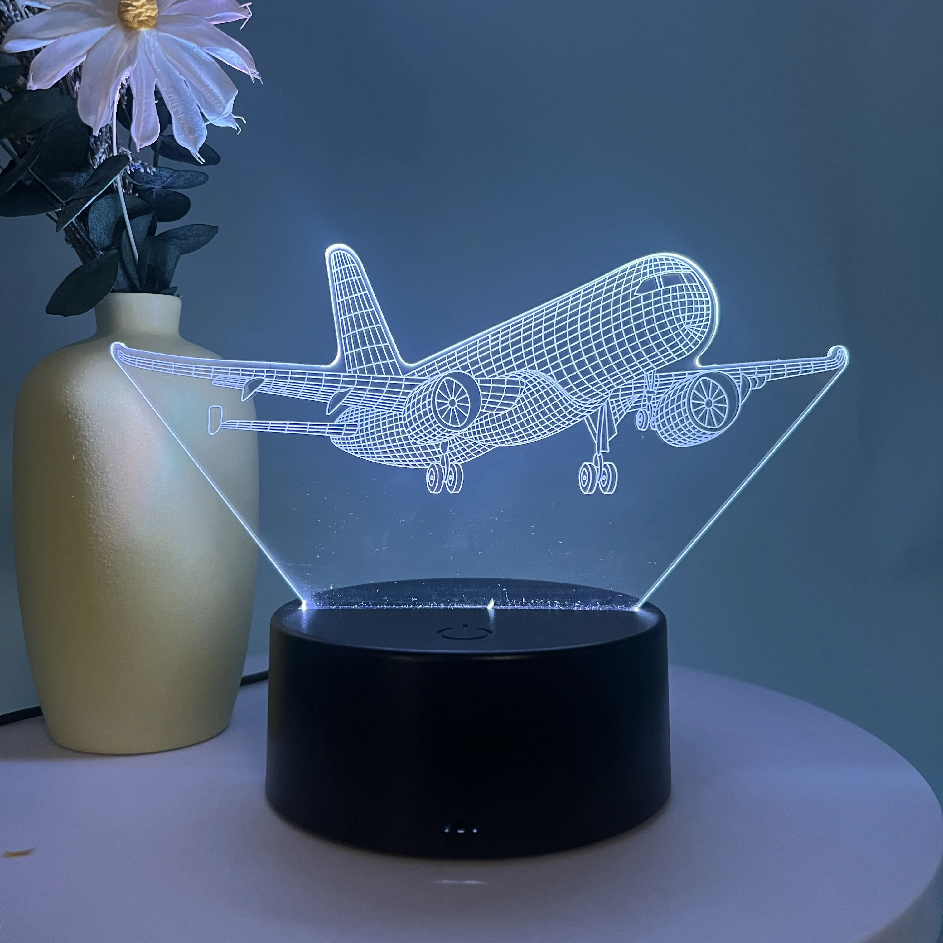 Aeronave 3D Modelo Nightlight com Interface USB, Fonte de Alimentação Ajustável, Touch Sensing Base, 7 Cores, 4 Modos, Aniversário, Natal