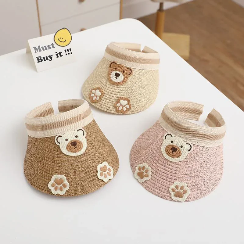 2024 Summer New Children Hats Boys Girls Outdoor Beach Sun Cap Cartoon Bear Kids Sunscreen Cap Korean Empty Top Cute Baby Hat