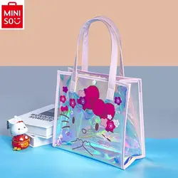 MINISO Hello Kitty Colorful Laser Shooting Handbag for Women High Quality PVC Cute Transparent Waterproof Storage Beach Bag