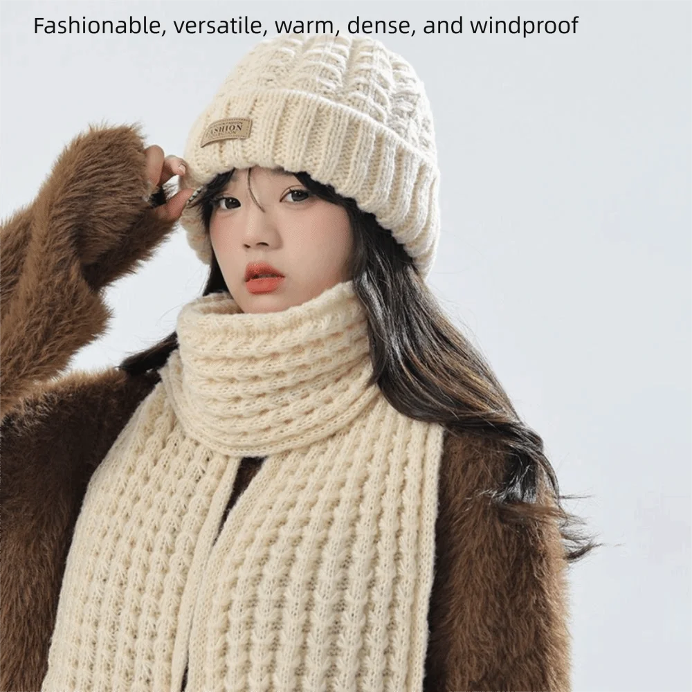 Thick Warm Wrap Hat & Scarf Warm Set Chunky Long Knitted Hat Acrylic Blended Cashmer Windproof Warm Scarves For Travel Outdoor