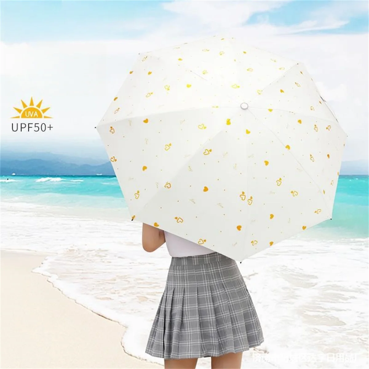 1 piece of love pattern parasol, anti-ultraviolet and rainproof sun umbrella, small and portable, ultra-light pocket umbrella, 5