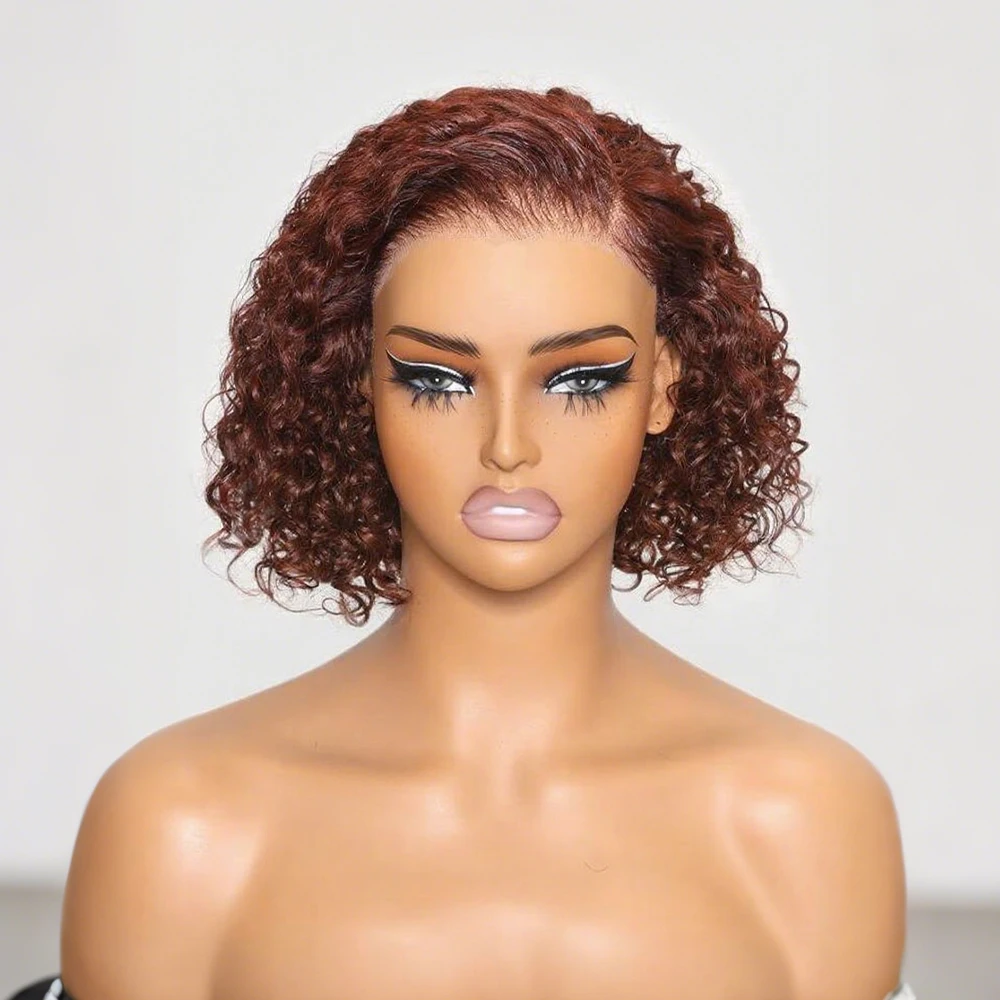 Шоколадно-коричневый вьющийся парик Боб 13x4 Hd Прозрачный парик фронта шнурка Глубокая волна воды Короткий боб Бразильский парик человеческих волос Плотность 200